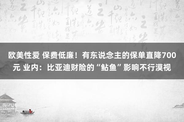 欧美性爱 保费低廉！有东说念主的保单直降700元 业内：比亚迪财险的“鲇鱼”影响不行漠视