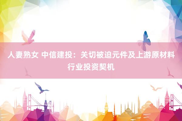 人妻熟女 中信建投：关切被迫元件及上游原材料行业投资契机